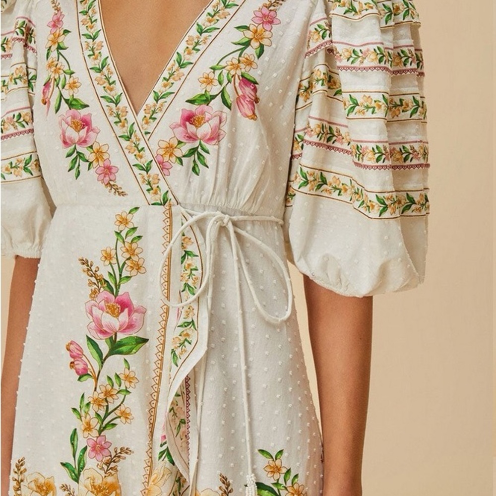 FARM Rio Floral Puff-Sleeve Dress with Pink and Green Accents 🌸 🌻